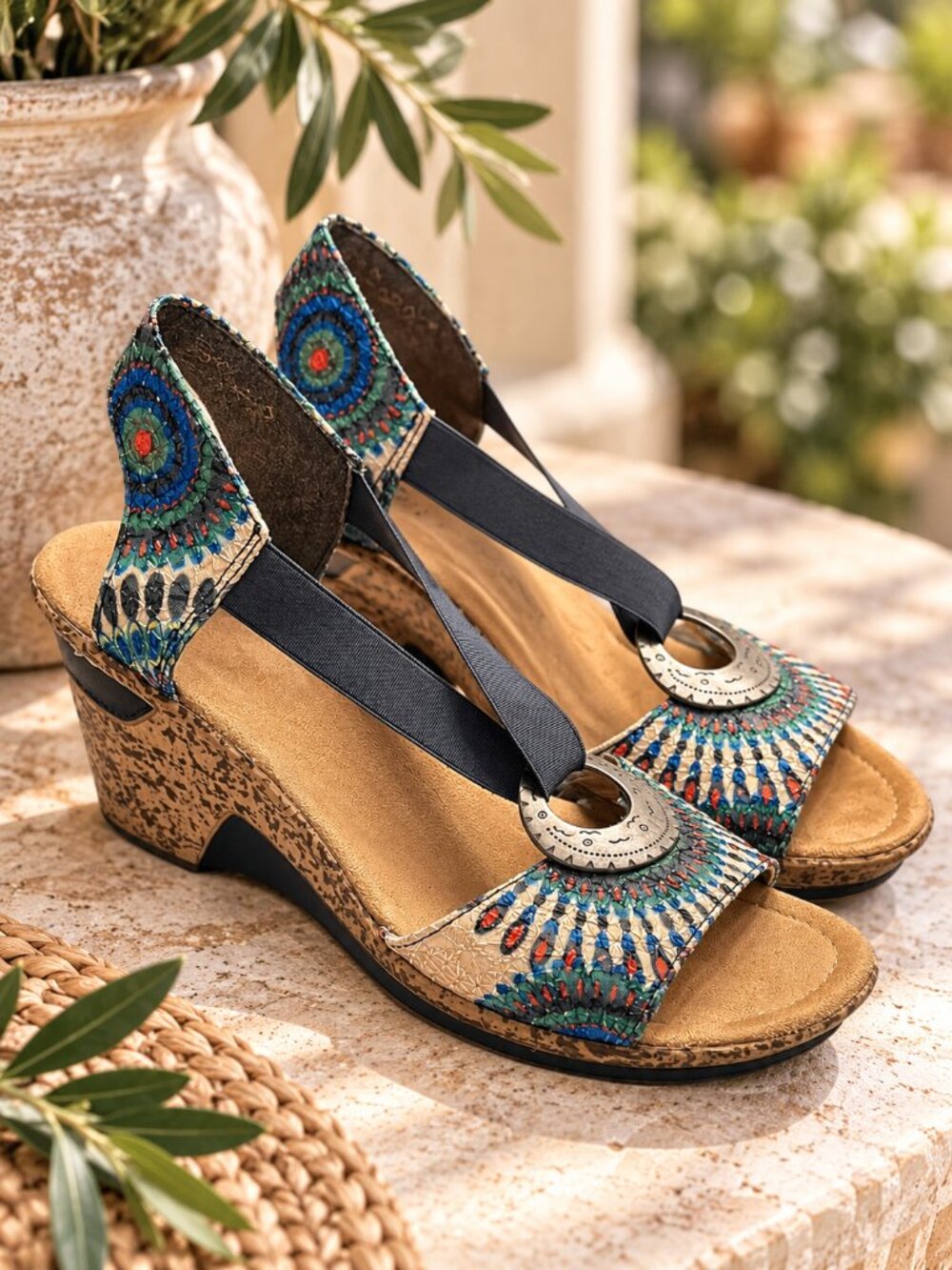 RIEKER Colorful Boho Wedge Sandals Size EU 40 / US 9–9.5